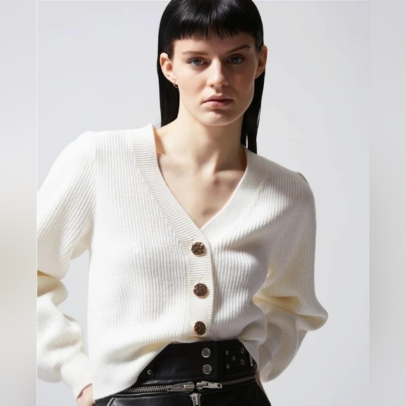 The Kooples Rib Merino Wool Cardigan in Cream - Picture 1 of 16